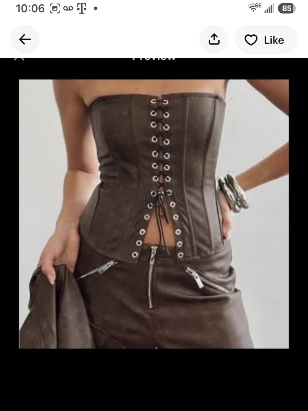 WeWoreWhat Faux Leather Lace Front Corset Top Patina Dark Brown Sz 2